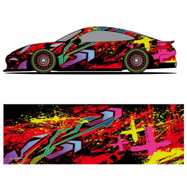 Yarış arabası otomotiv, arka plan, marka tasarımı, kamuflaj, araba çıkartması için yarış vinili çıkartmasının soyut grafik tasarımı