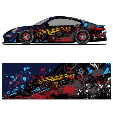 Yarış arabası otomotiv, arka plan, marka tasarımı, kamuflaj, araba çıkartması için yarış vinili çıkartmasının soyut grafik tasarımı