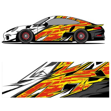 Yarış arabası otomotiv, arka plan, marka tasarımı, kamuflaj, araba çıkartması için yarış vinili çıkartmasının soyut grafik tasarımı