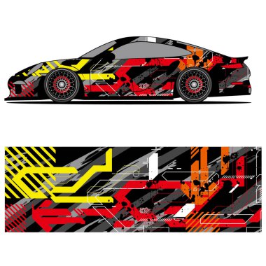 Yarış arabası otomotiv, arka plan, marka tasarımı, kamuflaj, araba çıkartması için yarış vinili çıkartmasının soyut grafik tasarımı