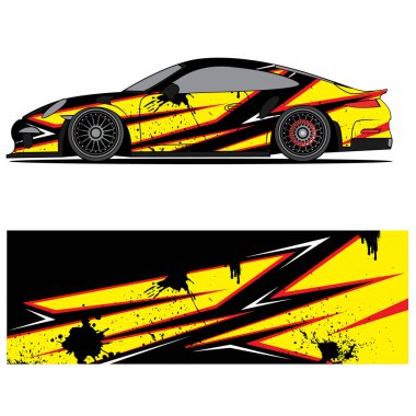 Yarış arabası otomotiv, arka plan, marka tasarımı, kamuflaj, araba çıkartması için yarış vinili çıkartmasının soyut grafik tasarımı