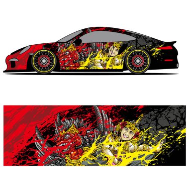 Yarış arabası otomotiv, arka plan, marka tasarımı, kamuflaj, araba çıkartması için yarış vinili çıkartmasının soyut grafik tasarımı