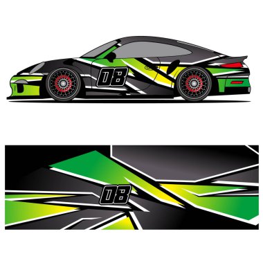 Yarış arabası otomotiv, arka plan, marka tasarımı, kamuflaj, araba çıkartması için yarış vinili çıkartmasının soyut grafik tasarımı