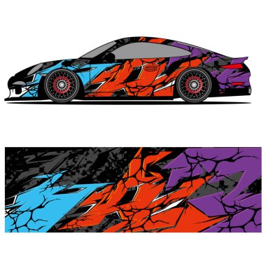 Yarış arabası otomotiv, arka plan, marka tasarımı, kamuflaj, araba çıkartması için yarış vinili çıkartmasının soyut grafik tasarımı