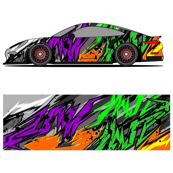 Full Wrap Racing Car Abstract Vinyl Sticker Graphics Kit Auto — Stock Vector