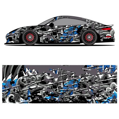 Yarış arabası otomotiv, arka plan, marka tasarımı, kamuflaj, araba çıkartması için yarış vinili çıkartmasının soyut grafik tasarımı