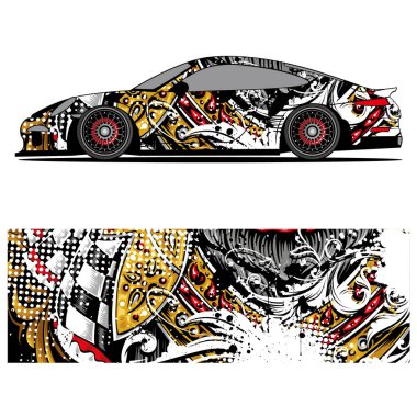 Yarış arabası otomotiv, arka plan, marka tasarımı, kamuflaj, araba çıkartması için yarış vinili çıkartmasının soyut grafik tasarımı