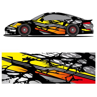 Yarış arabası otomotiv, arka plan, marka tasarımı, kamuflaj, araba çıkartması için yarış vinili çıkartmasının soyut grafik tasarımı