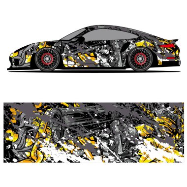 Yarış arabası otomotiv, arka plan, marka tasarımı, kamuflaj, araba çıkartması için yarış vinili çıkartmasının soyut grafik tasarımı