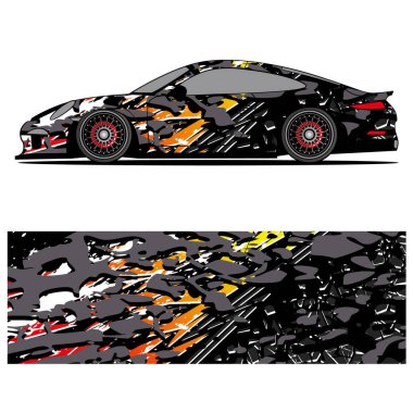 Yarış arabası otomotiv, arka plan, marka tasarımı, kamuflaj, araba çıkartması için yarış vinili çıkartmasının soyut grafik tasarımı