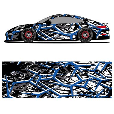 Yarış arabası otomotiv, arka plan, marka tasarımı, kamuflaj, araba çıkartması için yarış vinili çıkartmasının soyut grafik tasarımı