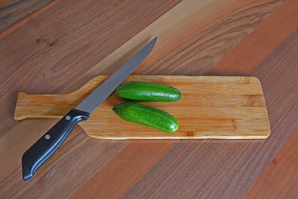Chop Cucumber Make Salad — Stock Photo, Image