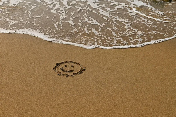 Sand Strand Meeresschaum Zeichnung Auf Dem Sand — Stockfoto