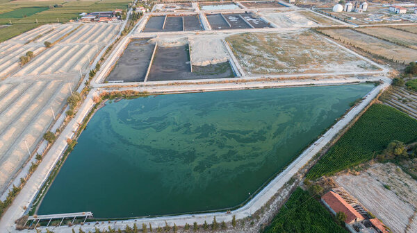 Natural treatment pool in Burdur. City wastewater treatment pond.