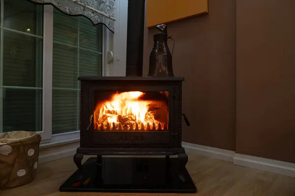 Kışın dinlenme odasında şömine..