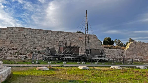 stock image Ancient city ruins in Patara, Turkey. Remains of a primitive wooden ship.