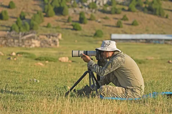 Fotoğrafçı kuşların fotoğraflarını çekiyor.