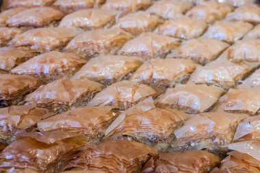 Turkish baklava dessert fried in the oven and topped with dessert.