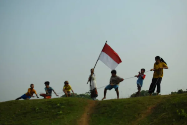 Groupe Enfants Qui Tirent Guerre Cette Tradition Est Souvent Réalisée — Photo