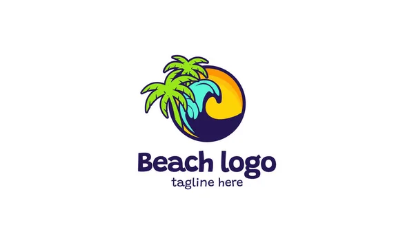 ヤシの木のロゴテンプレートデザインベクトルイラスト付き夏のビーチ — ストックベクタ