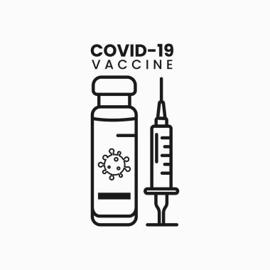 Aşı ve şırınga hattı ikonu koronavirüs. Corona virüsü sembolü. Doğrusal stil koronavirüs aşısı ikonu. Grafik ve web tasarımı için sembol şablonu logo vektör illüstrasyonu