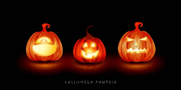 Akvarell Skrämmande Pumpa Halloween Lykta Samling — Stock vektor