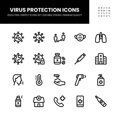 Virüs koruma simgeleri 32 x 32 piksel olarak ayarlandı. Düzenlenebilir vuruşla mükemmel.