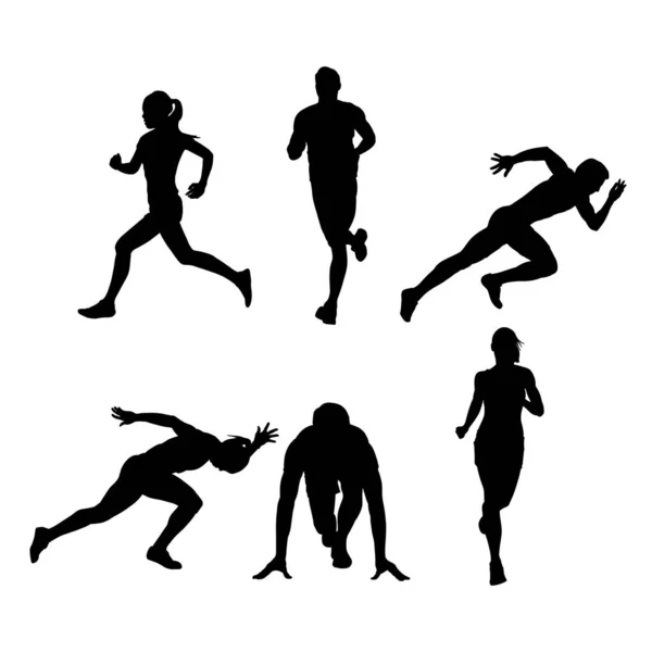 Conjunto Siluetas Personas Corriendo Deportes — Vector de stock