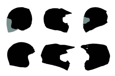 Motosiklet kaskı vektör tasarımının siluetleri