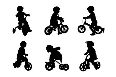 Bisiklet vektör tasarımı oynayan çocukların siluetleri
