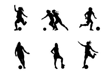Futbol oynayan kadınların siluetleri.