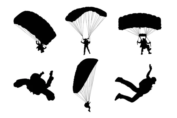Set Silhouettes Paratroopers Parachutes Vector Design — Stock Vector