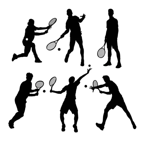 Ensemble Silhouettes Joueurs Tennis Design Vectoriel — Image vectorielle