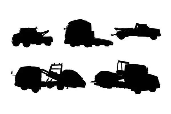 拖曳式卡车矢量设计的一组轮廓 — 图库矢量图片