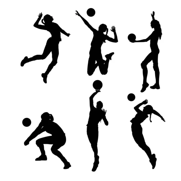 Set Silhouetten Van Volleybal Sport Vector Ontwerp — Stockvector