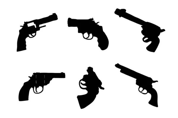 武器左轮手枪矢量设计的一组轮廓 — 图库矢量图片