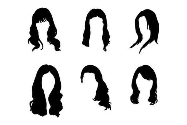 Ensemble Silhouettes Femmes Perruque Design Vecteur Cheveux — Image vectorielle