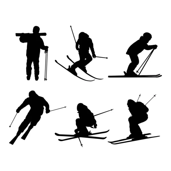 Sæt Sne Ski Silhuetter Vektor Design – Stock-vektor