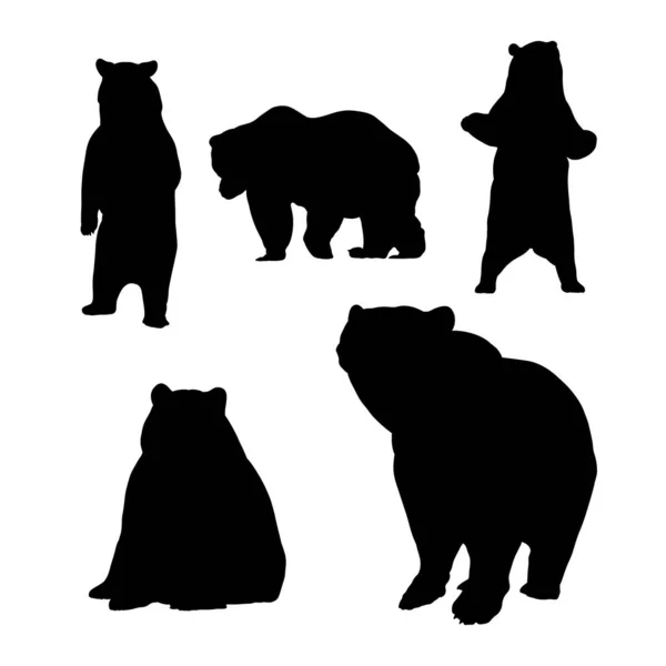 Conjunto Silhuetas Ursos — Vetor de Stock