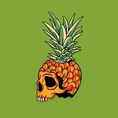 Bir ananas kafatası vektör tasarımının etiket çizimi