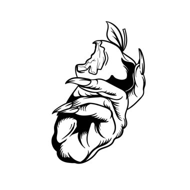 Elle çizilmiş şeytan eli tasarımı. Elma tasarımı.