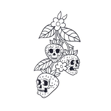 Çilek kafatası çiziminin el çizimi