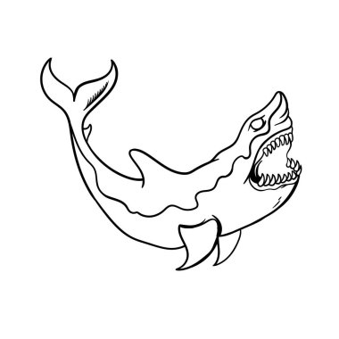 Geleneksel köpekbalığı dövmesinin el çizimi çizimi