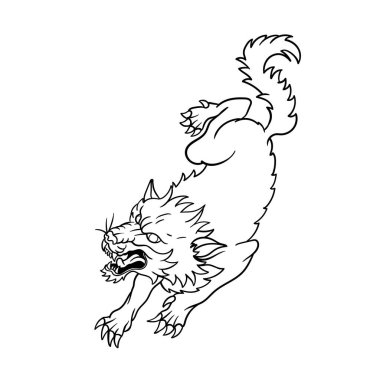 Geleneksel kurt lideri dövmesinin el çizimi.