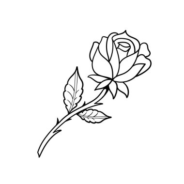 Bir gül çiçeğinin çizim etiketi Geleneksel dövme tasarımı
