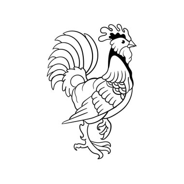 Bir horozun çıkartma çizimi eski okul vektör tasarımı ana hatları