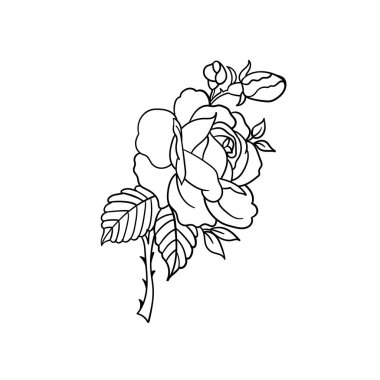 Geleneksel dövmeli bir gülün dikenli kök çiçeğinin çıkartması.