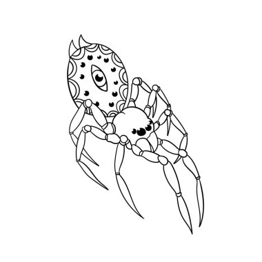 Örümcek eski okul vektör tasarımı taslağının etiket çizimi