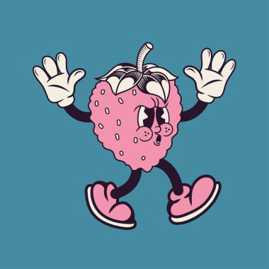 Çileklerden gelen karakter tasarımı, basit vektör tasarımı, şirin çıkartma, karakter çıkartması