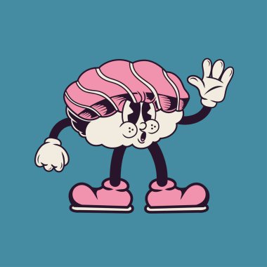 Suşi 'nin Retro karakter tasarımı, basit vektör tasarımı, şirin çıkartma, karakter etiketi